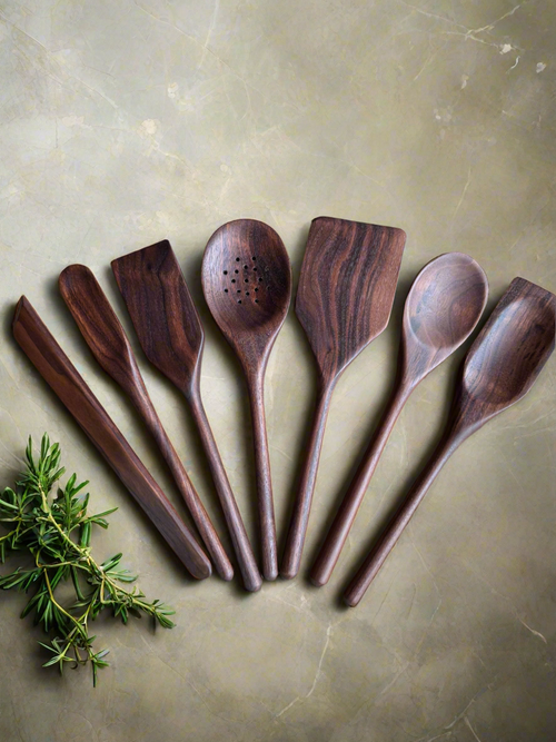7 Piece Walnut Cooking Utensils